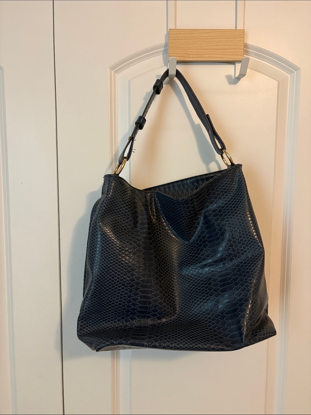 Classic Black Textured Shoulder Bag with Gold Accents